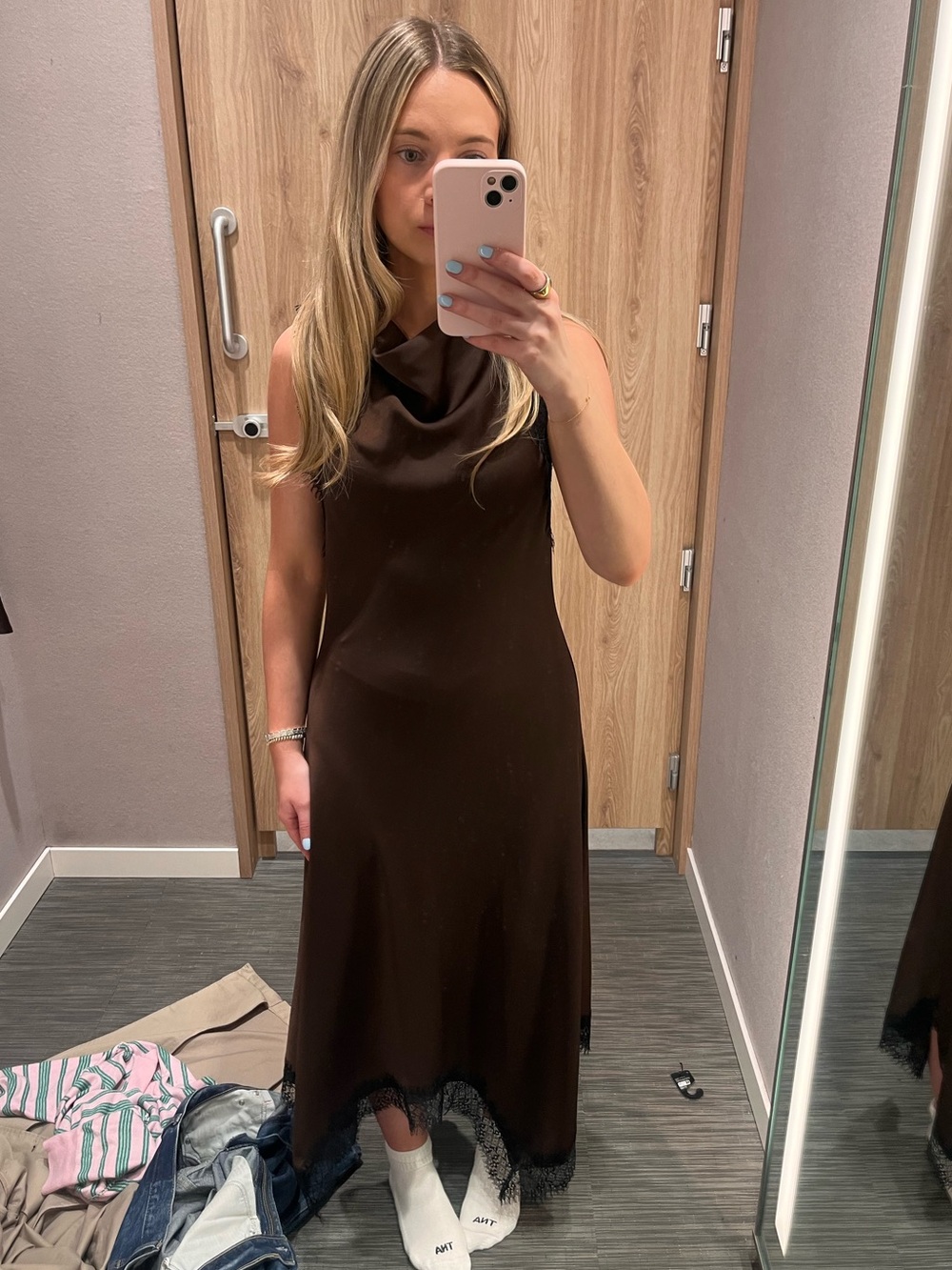 M&S Brown Satin and Lace Dress - Picture 3 of 5
